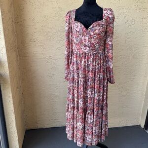 ASTR The Label Floral Midi Dress Sz M Long Sleeve Front Side Slit